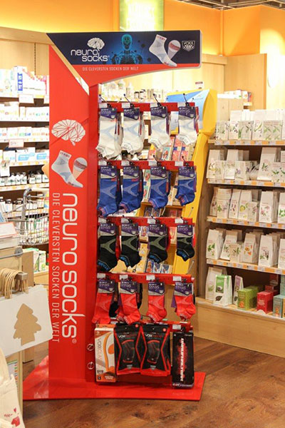 Neuro Socls floor display well-hung with Neuro Socks